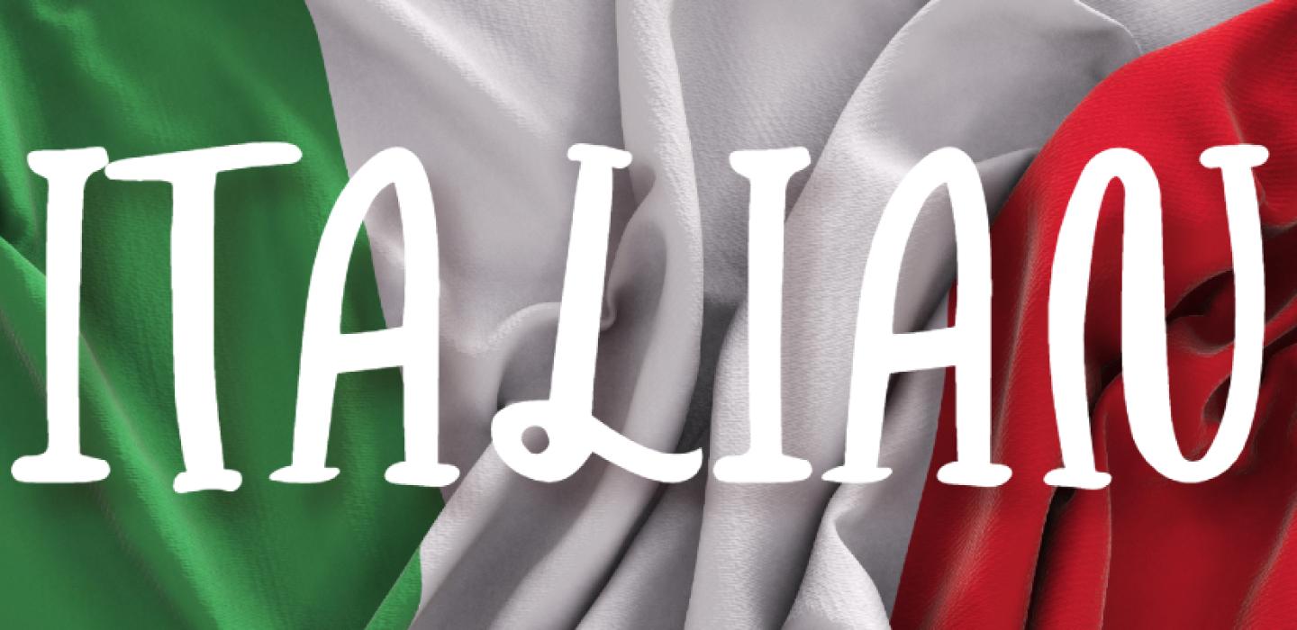 The Italian flag with the word "Italian" overlaid on top.