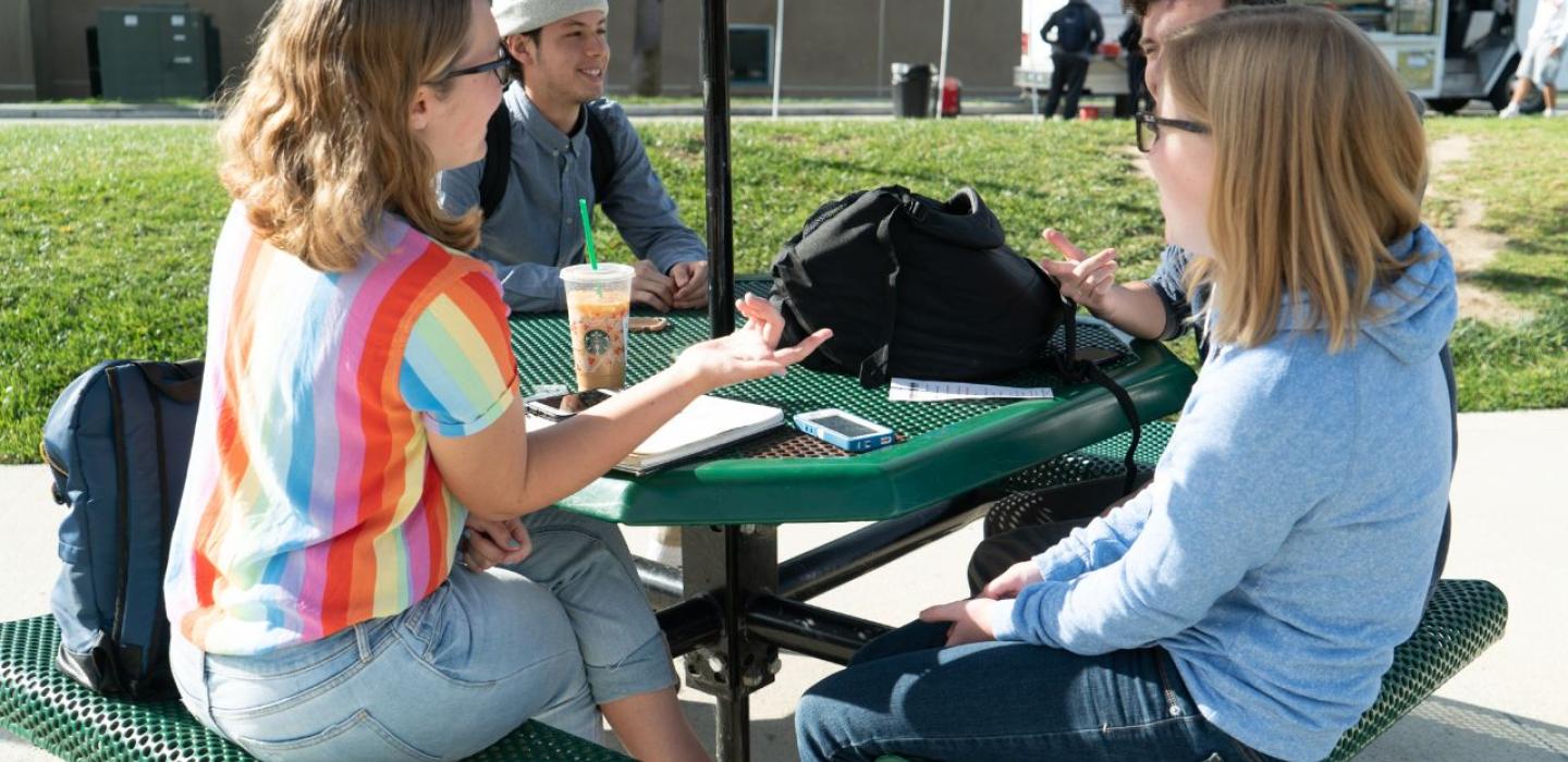 Students eating at a lunch table