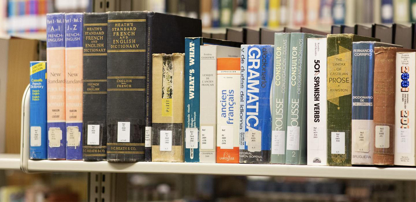 Library books on a shelf.