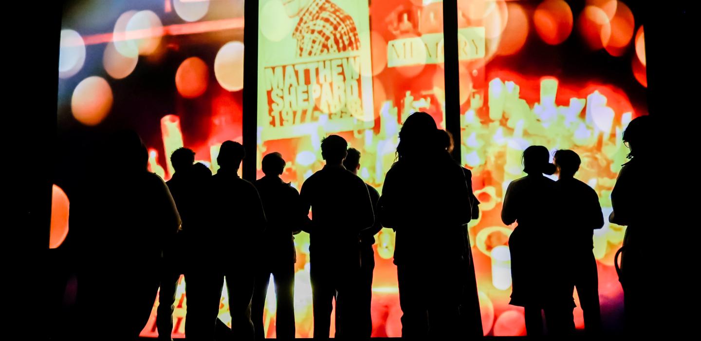 Silhouette of Ventura College Theatre Arts students from The Laramie Project: Ten Years Later (Fall 2023 Production)