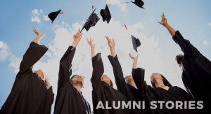 graduates tossing their caps in the air with the text " graduates tossing their caps in the air with the text "