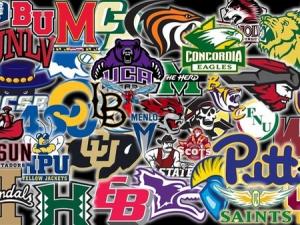 Collage of various college sports logo. 